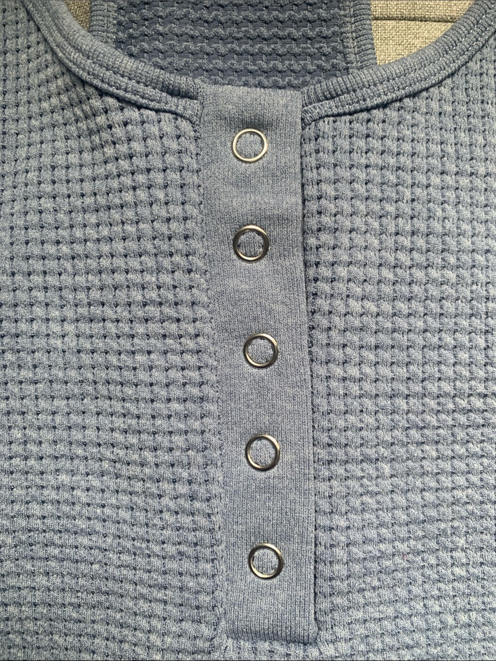 🆕- Ribbed Waffle Henley Racerback Tank Top - Light Blue By Gypsy + Jade - Picture 3 of 6